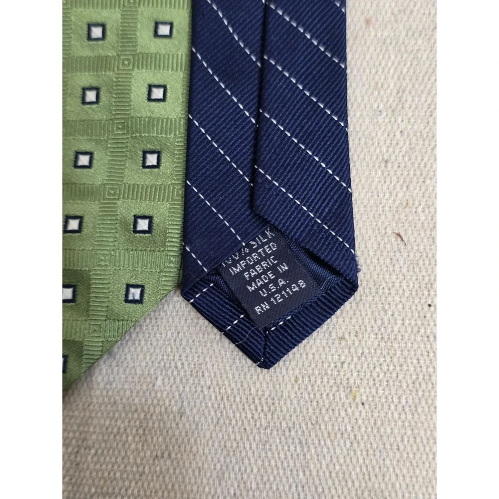 Tommy Hilfiger Mens‎ Silk Tie Green Geometric Square Navy Blue Striped RN 121148